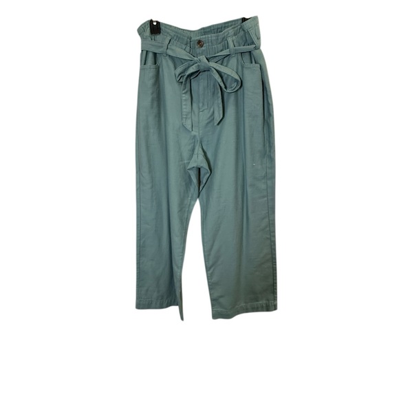J. Crew Re-Imagined Seafoam Green Paperbag Pants with Tie Belt Cotton Sz 14 - Picture 1 of 14